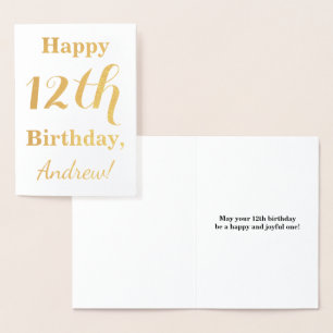 Carte Dorée Simple Gold Foil 12e anniversaire + Nom personnali