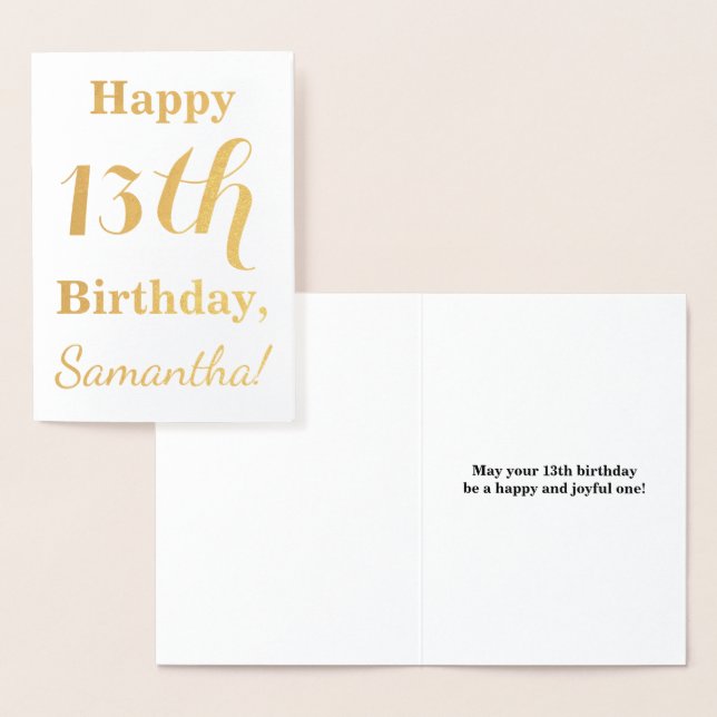 Carte Dorée Simple Gold Foil 13e anniversaire + Nom personnali (Affichage)