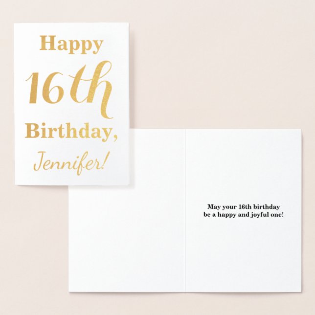 Carte Dorée Simple Gold Foil 16e anniversaire + Nom personnali (Affichage)