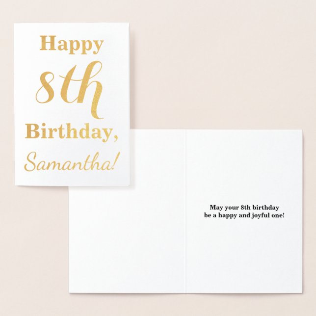 Carte Dorée Simple Gold Foil 8e anniversaire + Nom personnalis (Affichage)