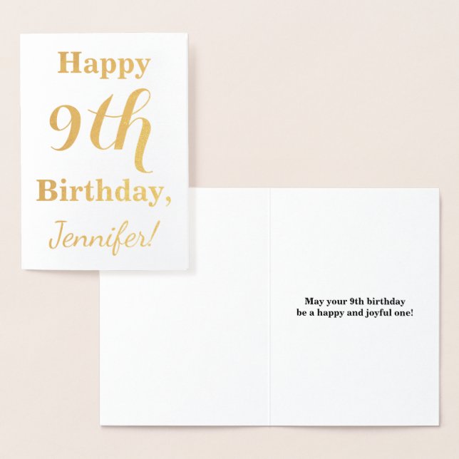 Carte Dorée Simple Gold Foil 9e anniversaire + Nom personnalis (Affichage)