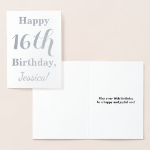 Carte Dorée Simple Silver Foil 16e anniversaire + Nom personna