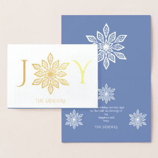 Carte Dorée Snowflakes Gold Holiday Blue Salutations