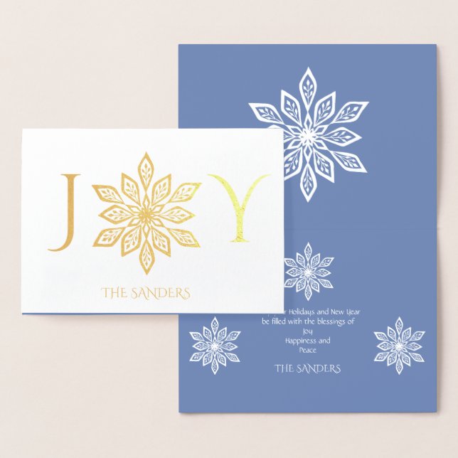 Carte Dorée Snowflakes Gold Holiday Blue Salutations (Affichage)