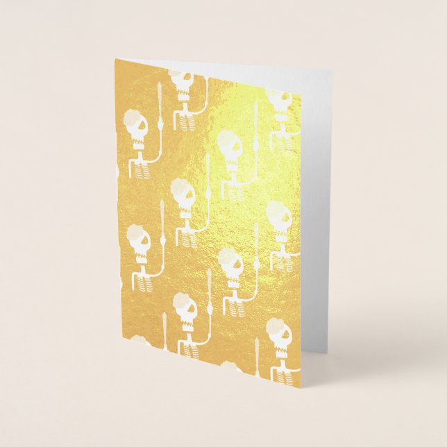 Carte Dorée Squelette d'Halloween avec épée (Devant)