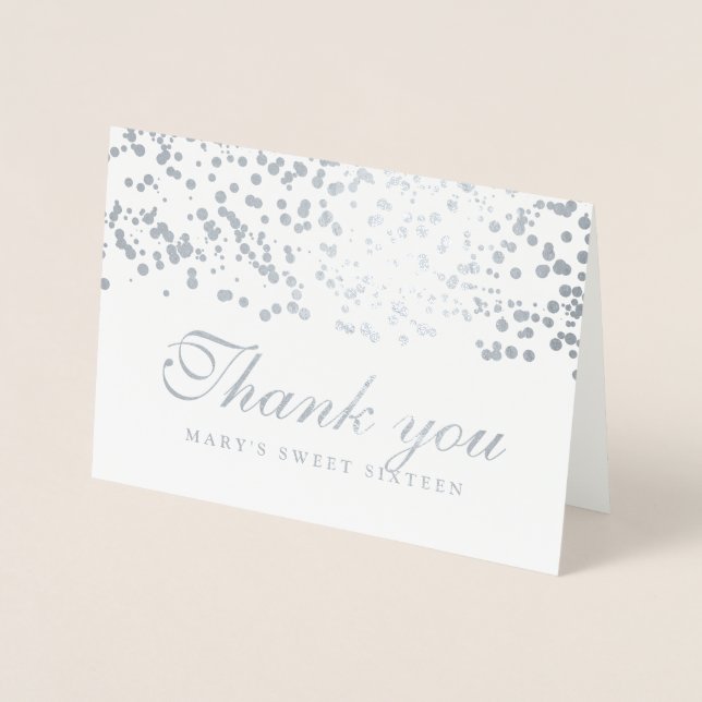 Carte Dorée Sweet sixteen Party Merci Silver Confetti (Devant)