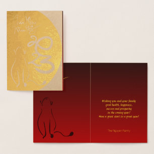 Carte Dorée Tableau original Chat Nouvel An vietnamien 2023 RF