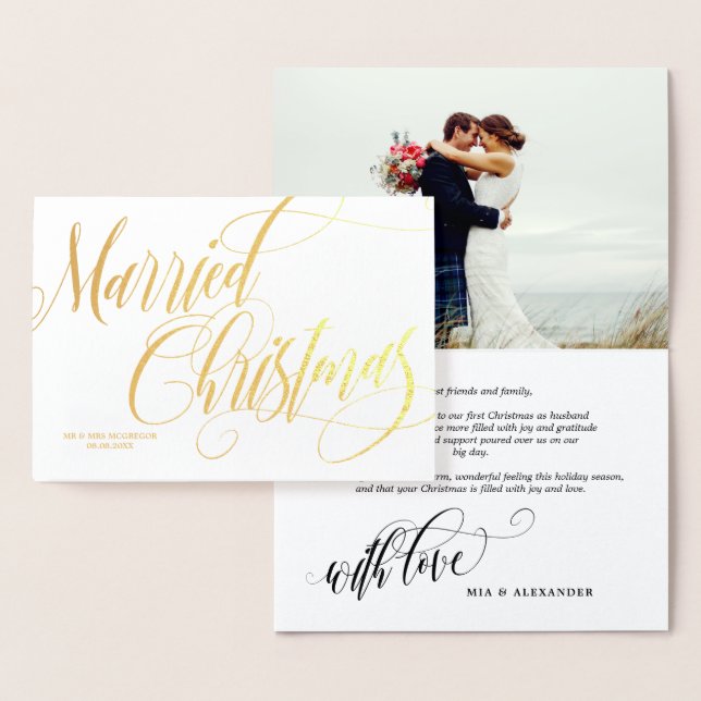 Carte Dorée Tourbillonnant marié Mariage de Noël Merci photo (Affichage)