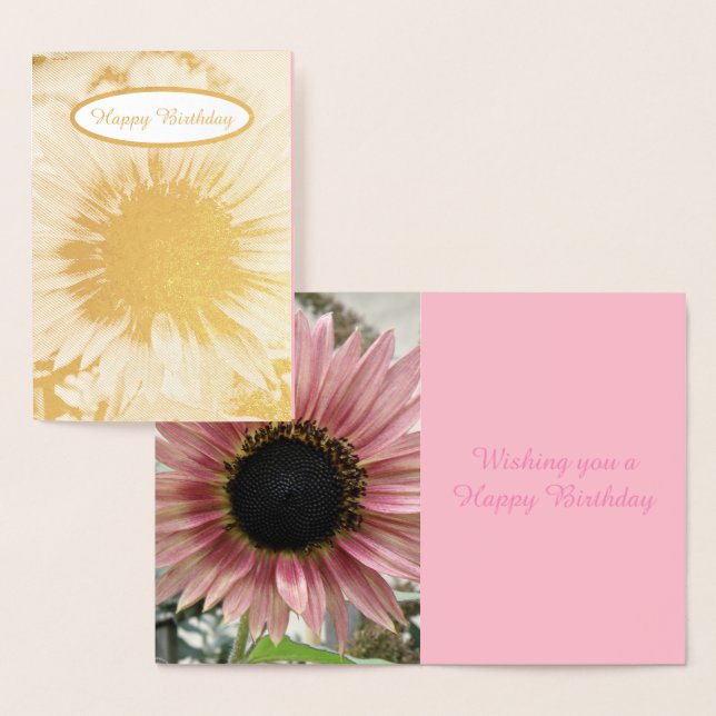Carte Dorée Tournesol rose pâle Personnalisé Anniversaire (Affichage)