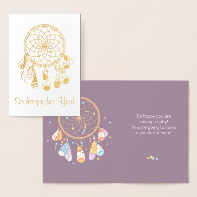 Carte Dorée Tribal Dreamcatcher Boho ayant bébé pourpre (Affichage)