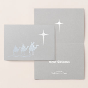 Carte Dorée Trois hommes sages avec l'étoile de Noël Argent