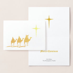 Carte Dorée Trois Sages avec Étoile de Noël Or