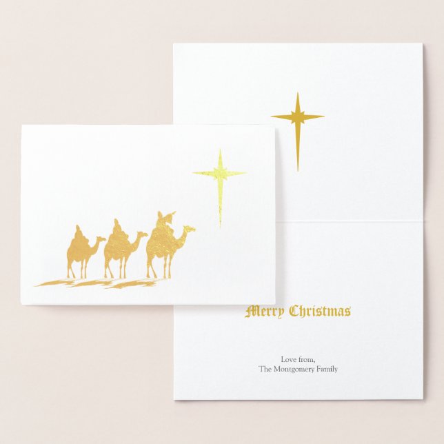 Carte Dorée Trois Sages avec Étoile de Noël Or (Affichage)