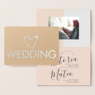 Carte Dorée Typographie de script de coeur simple Mariage rose