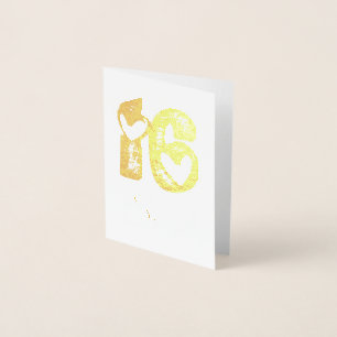 Carte Dorée Typographie des Coeurs Cutes 16 Ans