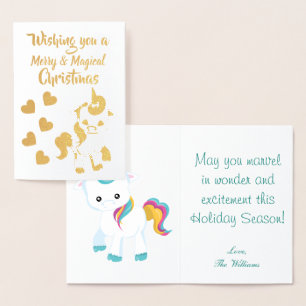 Carte Dorée Unicorn Thème Joyeux Noël