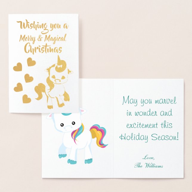 Carte Dorée Unicorn Thème Joyeux Noël (Affichage)