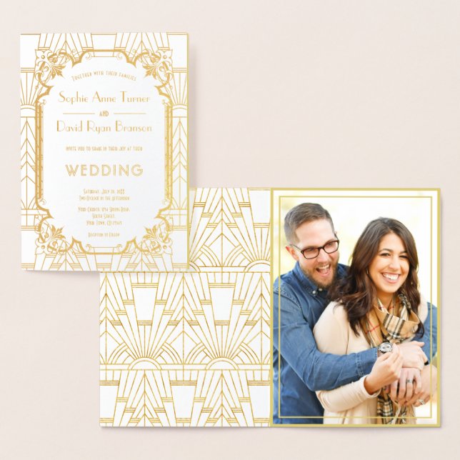 Carte Dorée Unique Gold Great Gatsby Art Déco Mariage (Affichage)