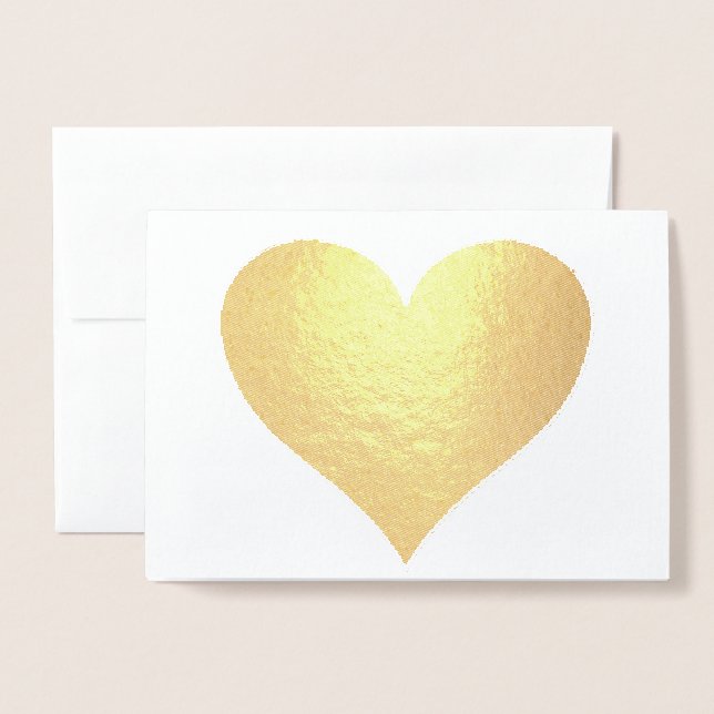 Carte Dorée véritable coeur de feuille d'or (Devant avec enveloppe)