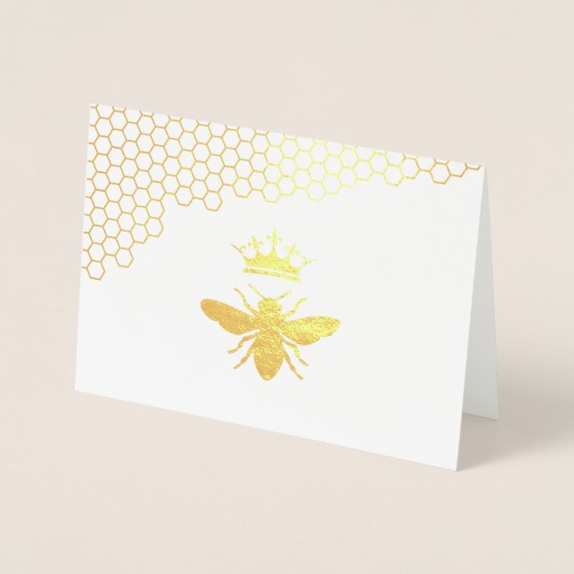 Carte Dorée VÉRITABLE feuille d'or reine abeille (Devant)
