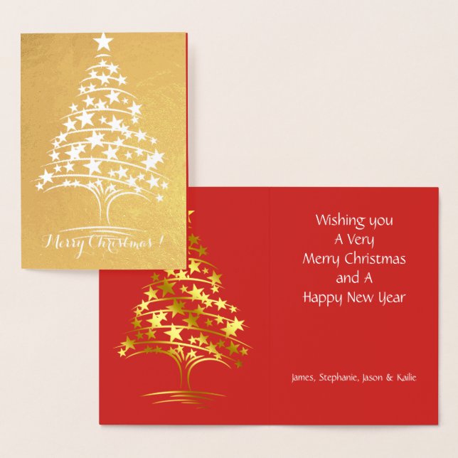 Carte Dorée Véritable Foil Noël Arbre des étoiles Salutation d (Affichage)