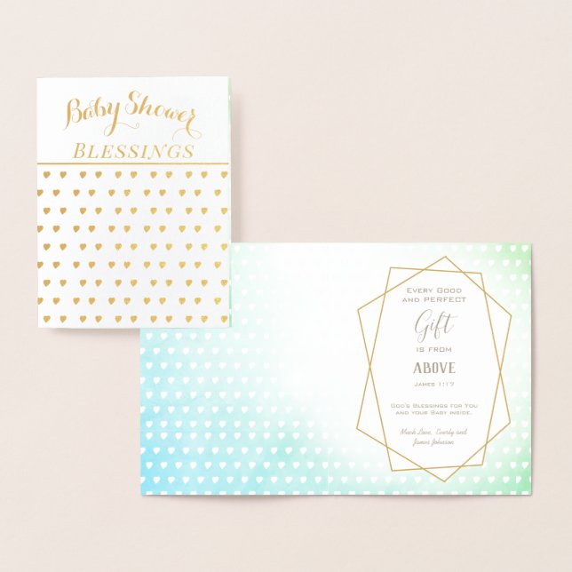 Carte Dorée Véritable Gold Foil Hearts Baby showers Bénédictio (Affichage)