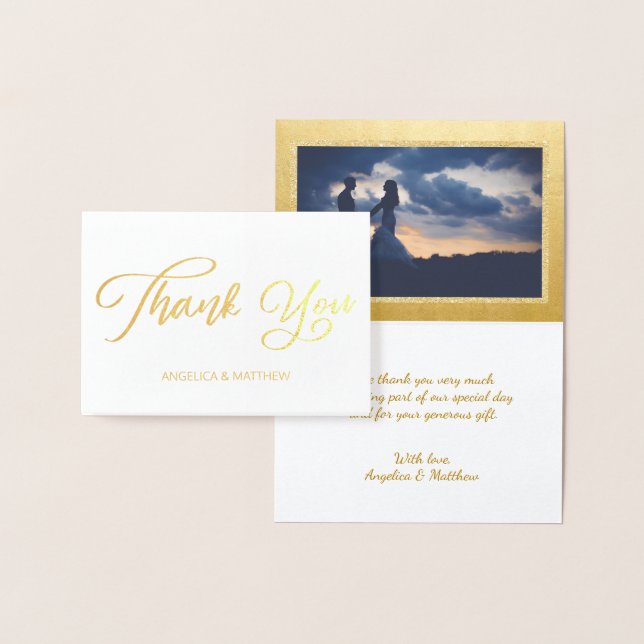 Carte Dorée VÉRITABLE Mariage de MERCI d'or | avec photo (Affichage)