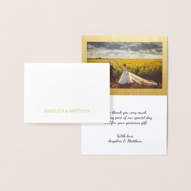 Carte Dorée VÉRITABLE Mariage de MERCI d'or | avec photo (Affichage)