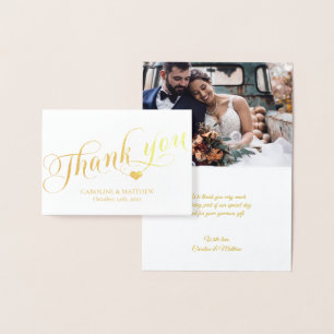 Carte Dorée VÉRITABLE Mariage de MERCI d'or   avec Photo Foil