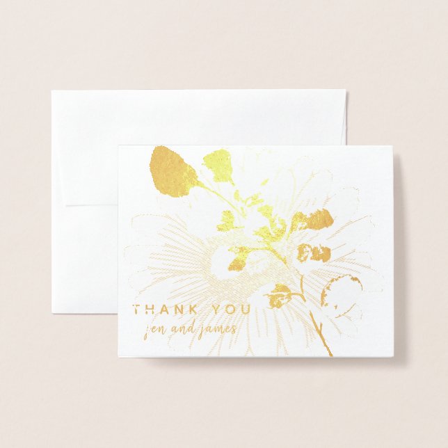 Carte Dorée Véritable MERCI à huile d'or Floral Personnalisé (Devant avec enveloppe)