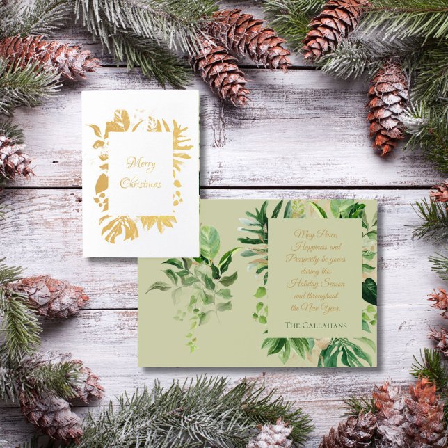 Carte Dorée Vert de Noël tropical avec Feuilles de palmier d'o (Créateur téléchargé)
