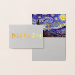 Carte Dorée Vincent Van Gogh Nuit étoilée Joyeux Noël Or