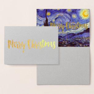 Carte Dorée Vincent Van Gogh Nuit étoilée Joyeux Noël Or