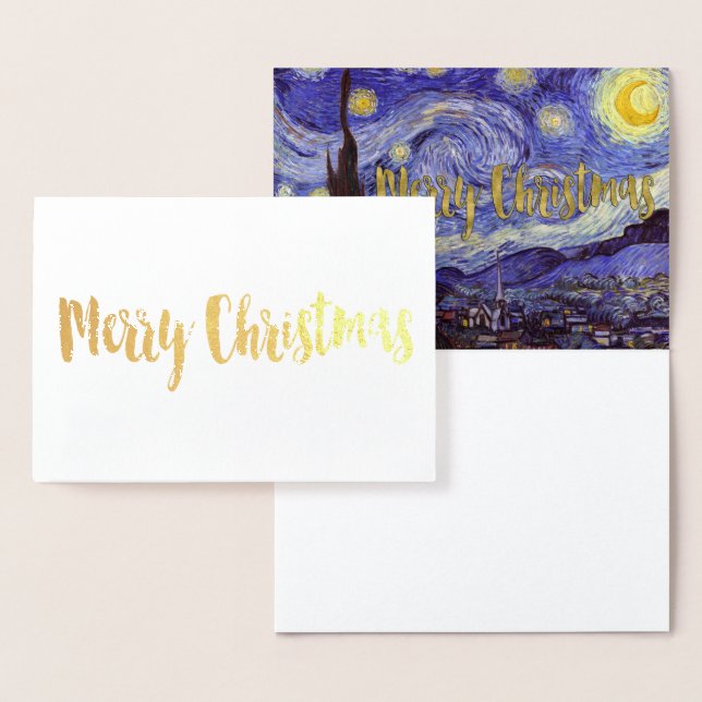 Carte Dorée Vincent Van Gogh Nuit étoilée Joyeux Noël Or (Affichage)