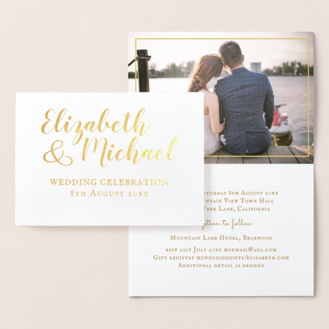 Carte Dorée VRAI OR FOIL classique blanc PHOTO Mariage Invite (Affichage)