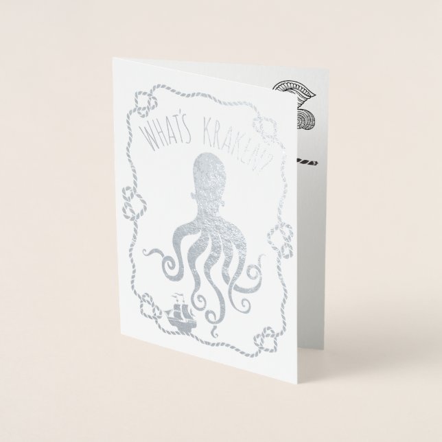Carte Dorée Whats Kraken Funny jeu de mots nautiques | Vous av (Devant)
