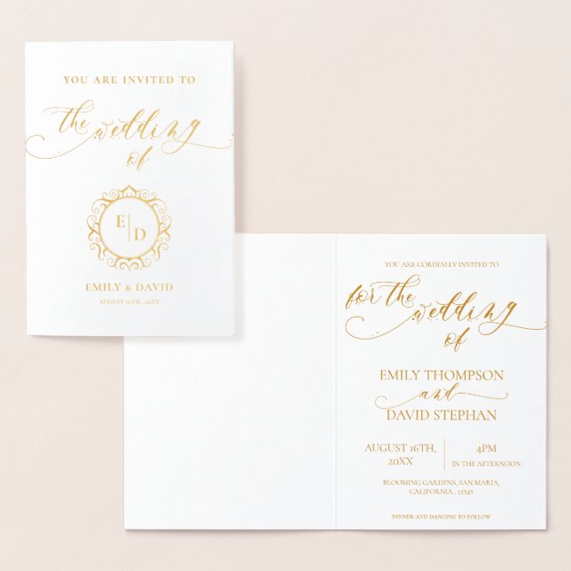 Carte Dorée Whimsical Elegant Script Monogram Mariage (Affichage)