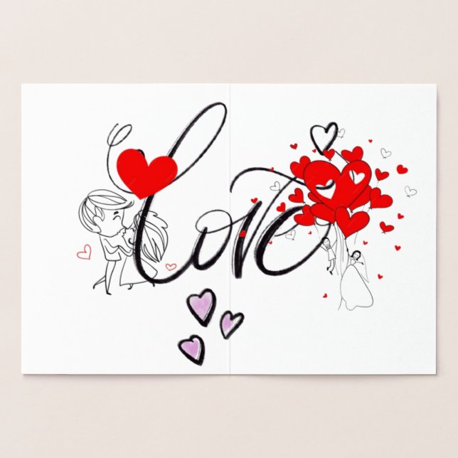 Carte Dorée Whimsical Love Script | Bride & Groom Heart Shower (Intérieur)