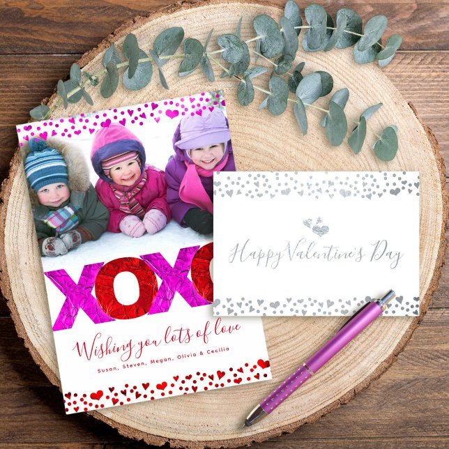 Carte Dorée XOXO Valentine's Day Photo Hearts Bold Modern Real (Créateur téléchargé)