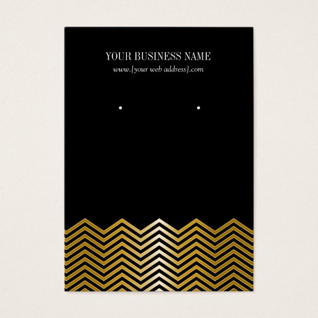 Carte d'oreille personnalisée Black Gold Chevron (Devant)