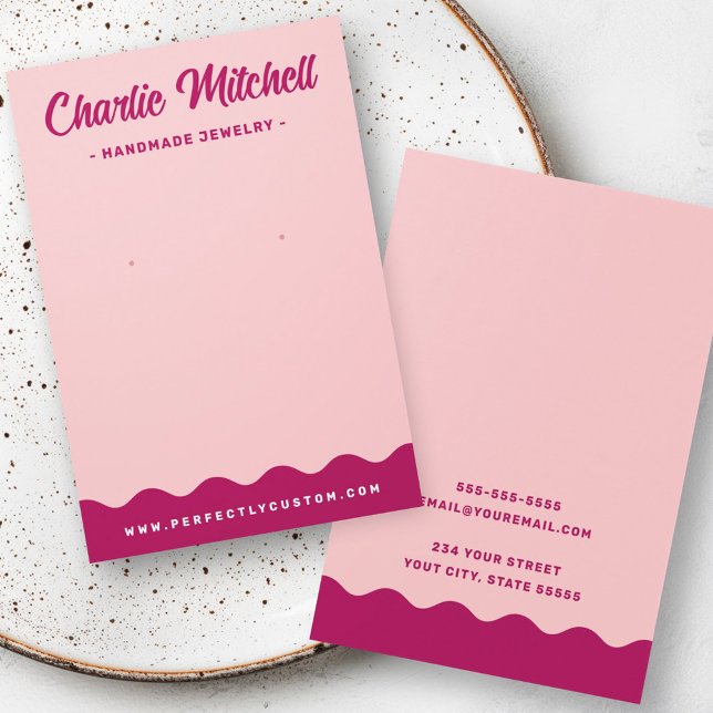 Carte d'oreille rose bordeaux (Bold wave border pink burgundy earring card)