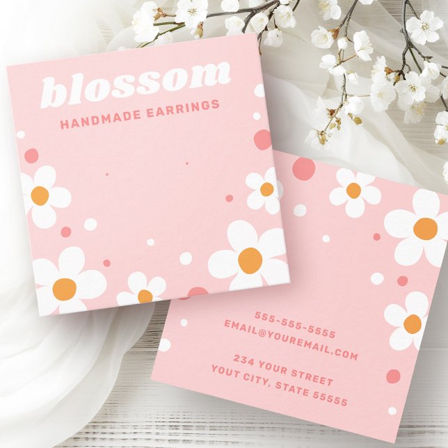 Carte d'oreille rose rétro de la fleur de fraise (Strawberry blossom retro font pink earring card)