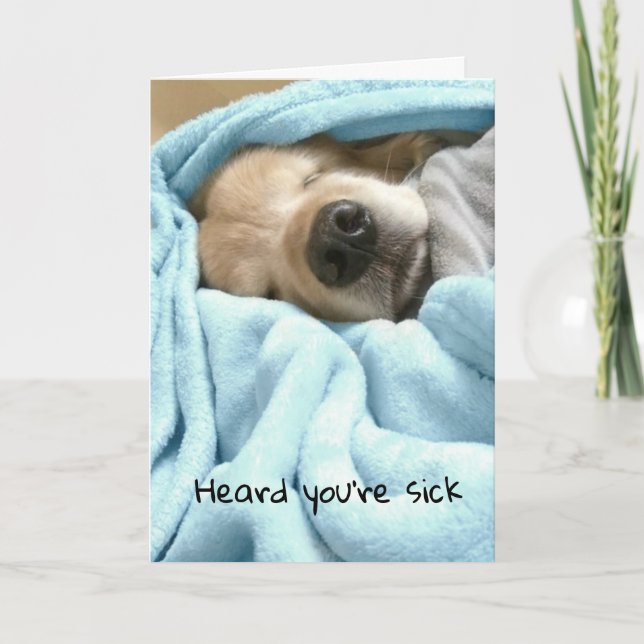 Carte Dormant Golden Retriever dans une couverture bleue (Devant)