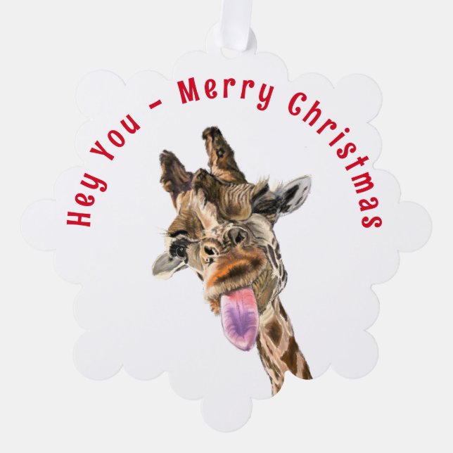 Carte d'ornement de Noël de Giraffe drôle (Recto)