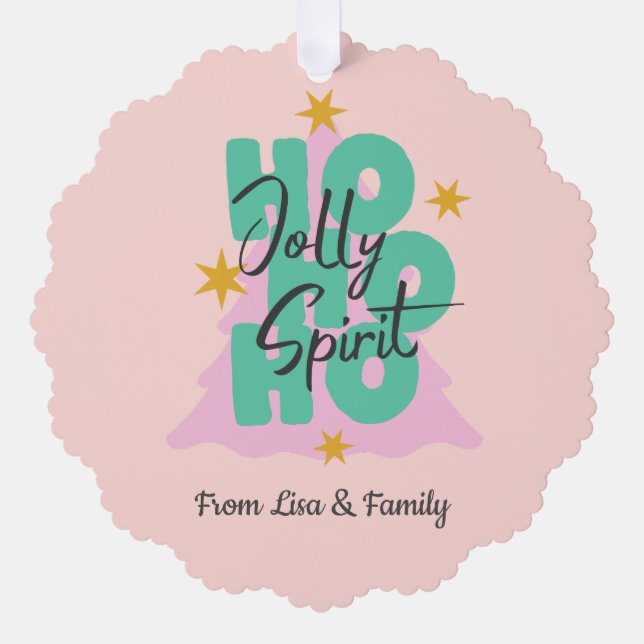 Carte d'ornement de Noël Ho Ho rose personnalisée (Recto)