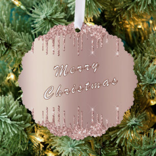 Carte d'ornement de Noël rose Parties scintillant 