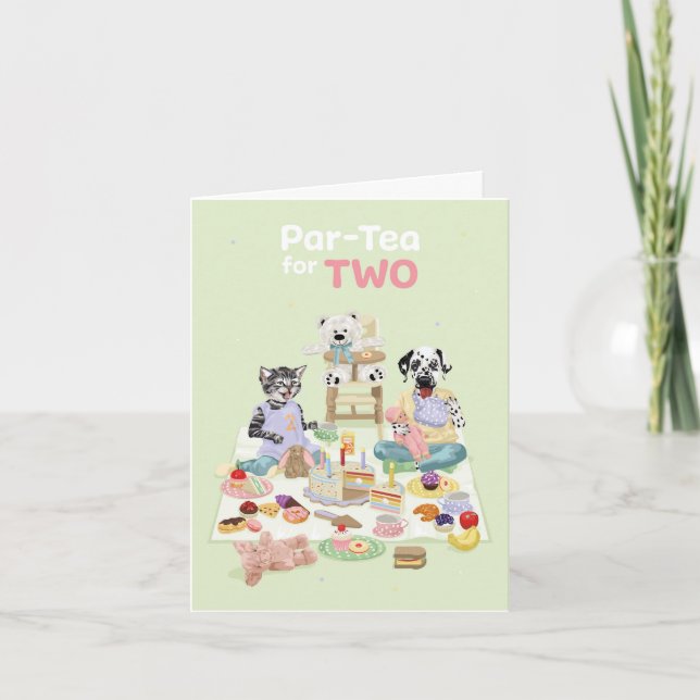 Carte Dotty Chien Âge de deux ans Tea Party (Devant)