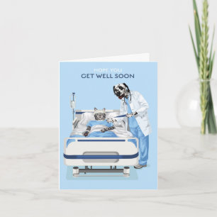 Carte Dotty Chien et Kitty à l'hôpital se portent bien b