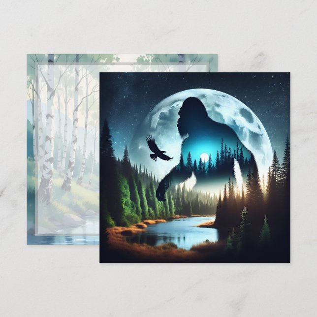 Carte Double exposition Bigfoot, Aigle et Pleine lune (Devant / Derrière)