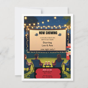 Carte 🎬 Double fonctionnalité Twin Anniversaire Invitat